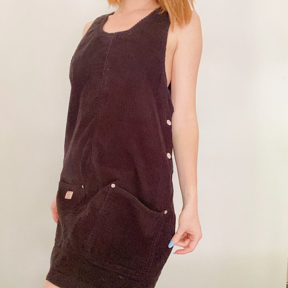 Vintage 90s Ki-Ko-Mo Black Corduroy Mini Dress - Picture 2 of 8